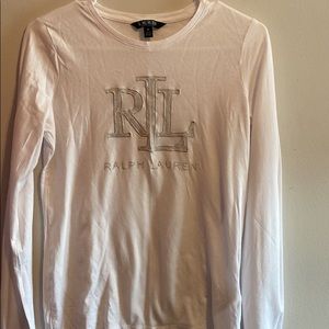 White Ralph Lauren long sleeve top, embellished, never worn